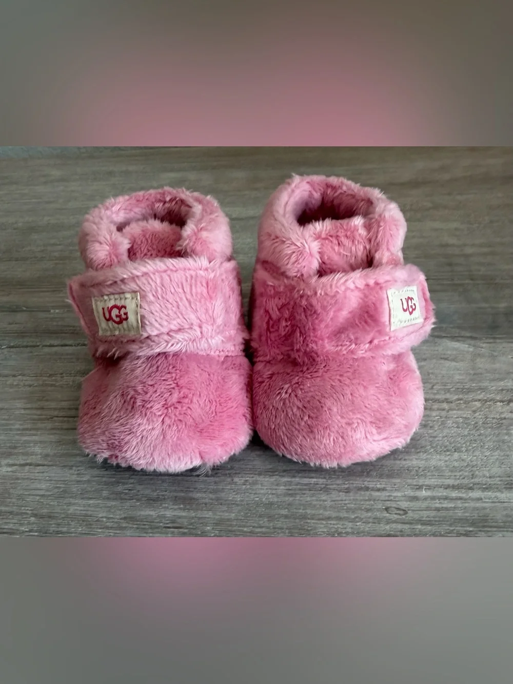 UGG Baby Plush Warm Pink Hook-and-Loop Slip-On Booties Slippers 1